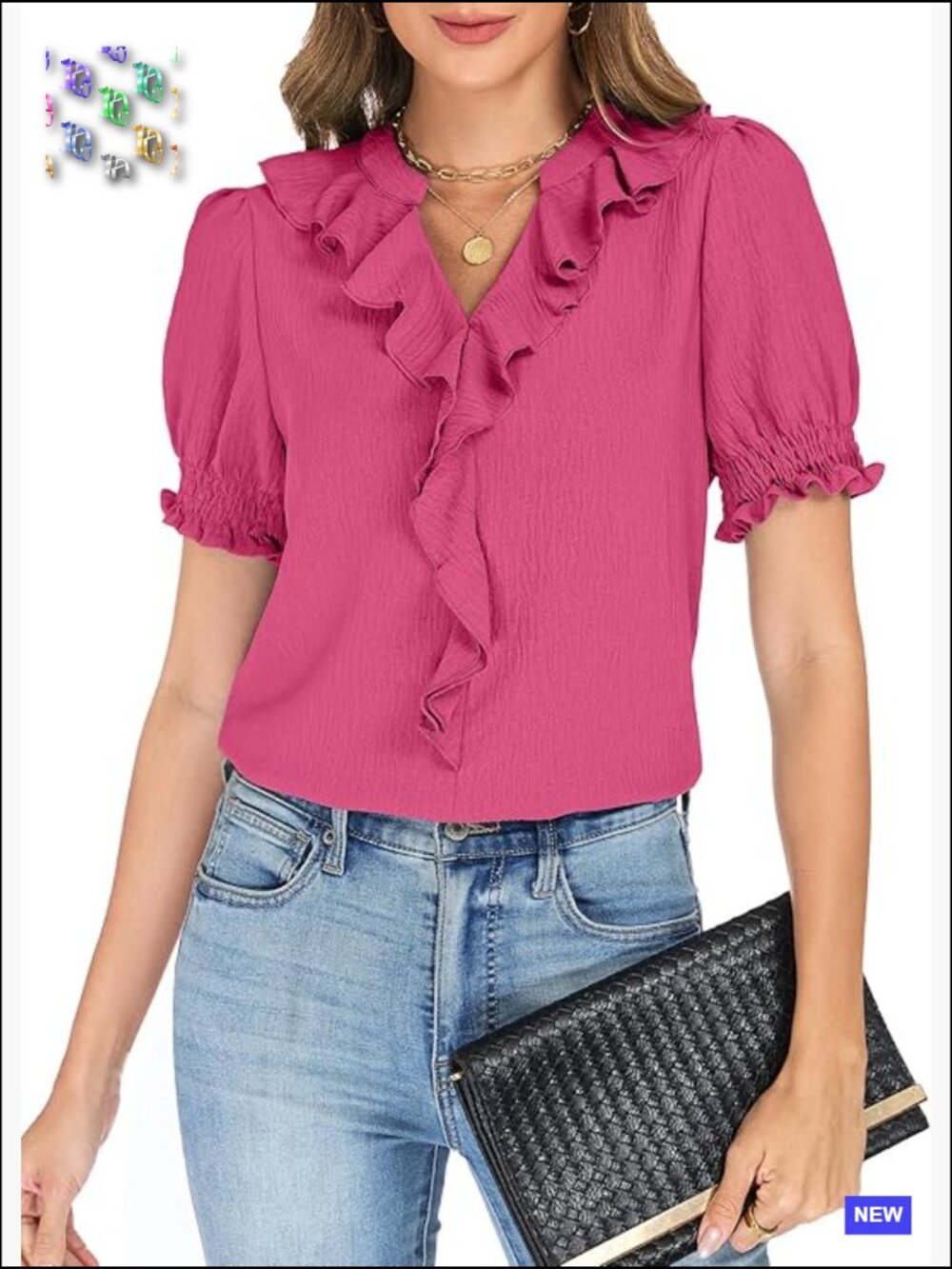 Womens Blouse Dressy Casual Puff Sleeve V Neck Ruffle Top Business Work Shirt